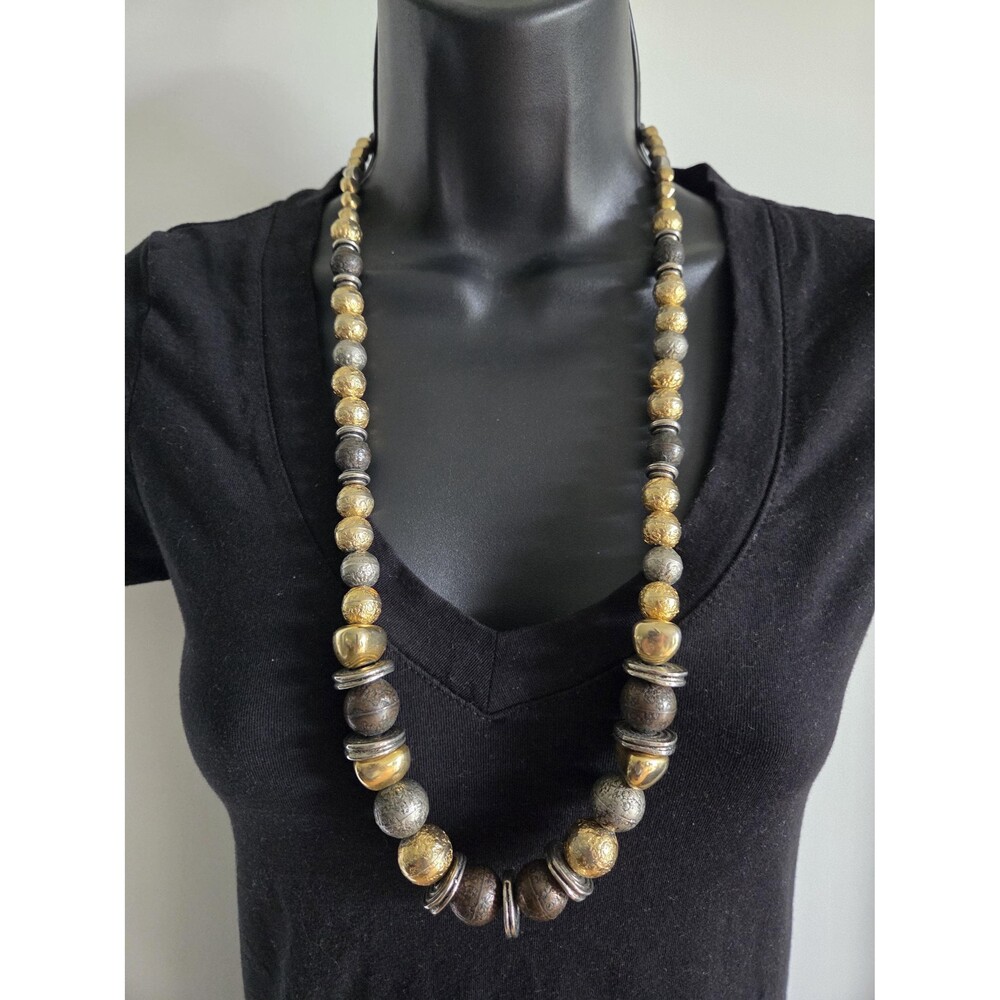 Vintage Y2K Chunky Mixed Metal Statement Necklace | 26" Geometric Bicone Bead